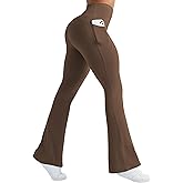 AB-Eleven Womens Flare Yoga Pants with Pockets Crossover Flared Leggings Bootcut Bell Bottom No Front Seam