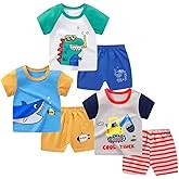 Vagefun Baby Boy Shorts Set - Toddler Summer Clothes with Dinosaur Cotton Tops + Shorts Outfits Clothing 6 Months-4 Year