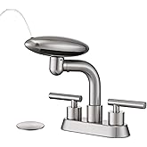 Bathroom Sink Faucet 3 Hole Brushed Nickel 4 Inch Centerset，4 Modes Waterfall Bathroom Faucet 2 Handle with 360° Swivel Spout & Pop Up Drain