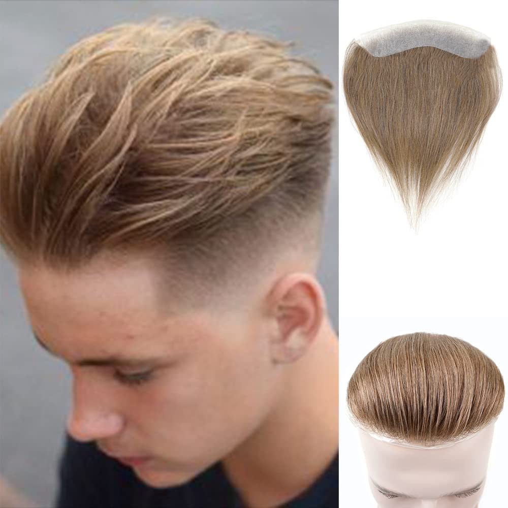 Lordhair V-Shape Frontal Hairpiece for Men, Natural Human Hair System with PU Thin Skin for Receding Hairline Coverage