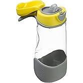 b.box 15oz Sport Spout Kids Water Bottle for School, Sports, Daycare - No-Straw Design for Easy Cleaning - Leakproof - Ergonomic Triangle Grip - Dishwasher Safe, BPA Free, PFAS Free - Lemon Sherbet