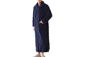 Men Fleece Robes With Pockets Casual Zip Up Lapel Bathrobe Fall Winter Long Sleeve Housecoats Sleepshirt Pocket Pajama