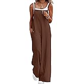Lepunuo Womens Casual Loose Jumpsuits Summer Boho Wide Leg Rompers Sleeveless Overalls with Pockets