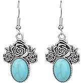 MALOYANVE Handmade Boho Earrings for Women Unique Vintage Bohemian Ethnic Tibetan Turquoise Engraved Flower Pattern Round Geometric Dangle Drop Statement Earrings Handmade Jewelry Gifts