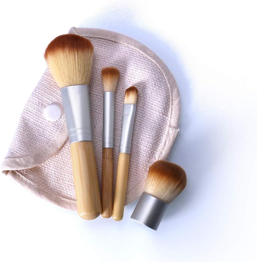 4 pcs Makeup Brush Set Professional Bamboo Handle Premium Synthetic Kabuki Foundation Blending Brush Blush Concealer Eye Brushes Cosmetics Tools Kit Women Gifts