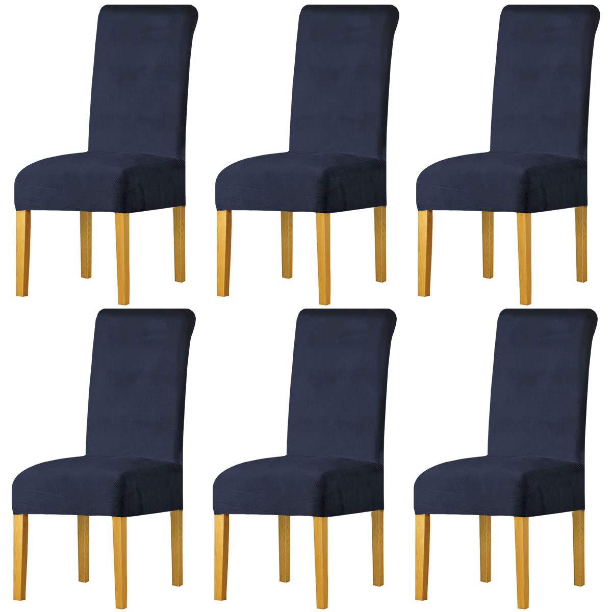 LANSHENG Dining Chair Covers Set of 6, Stretch High Back Chair Seat Protector Slipcovers, Washable Removable Kitchen Chair Covers for Dining Room (Navy Blue, Set of 6)
