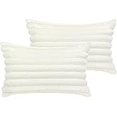 12x20 Throw Pillow Covers Set of 2, Decorative Faux Fur Covers for Bed, Couch Soft Fluffy Pillow Cover with Velvet Back for Living Room, Neutral Home Décor Accent for Sofa - Cream White