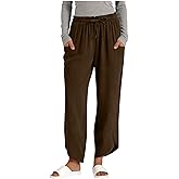 Linen Pants Women with Pockets Flowy Cropped Palazzo Wide Leg Trousers Travel Beach Vacation Outfits Spring Summer