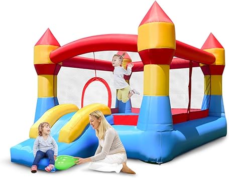 Costway Chateau Gonflable Aire De Jeux Gonflable Avec Toboggan Pour Enfant En Tissu Oxford Equipee De Filet Protecteur 370 X 280 X 230 Cm Amazon Fr Jeux Et Jouets
