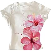 RoseSeek Girl's Floral Graphic Crop Tops Tees Short Sleeve Crewneck Cute Slim Fit T Shirt Summer Tops