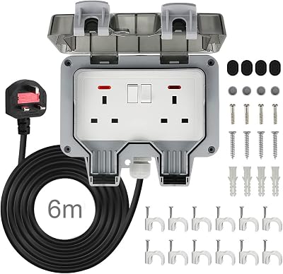 Anesty Outdoor Socket 6m Extension Lead 2 Gang IP66 Waterproof Sockets