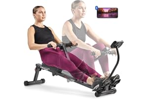 Sunny Health & Fitness Compact Adjustable Rowing Machine with 12 Levels of Complete Body Workout Resistance and Optional Sunn