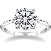 BREN 3 CT Moissanite Rings for Women, Round Cut D Color VVS1 Clarity Moissanite Engagement Ring Wedding Band Diamond Rings for Women,18K White Gold Plated 925 Sterling Silver Promise Rings for Her