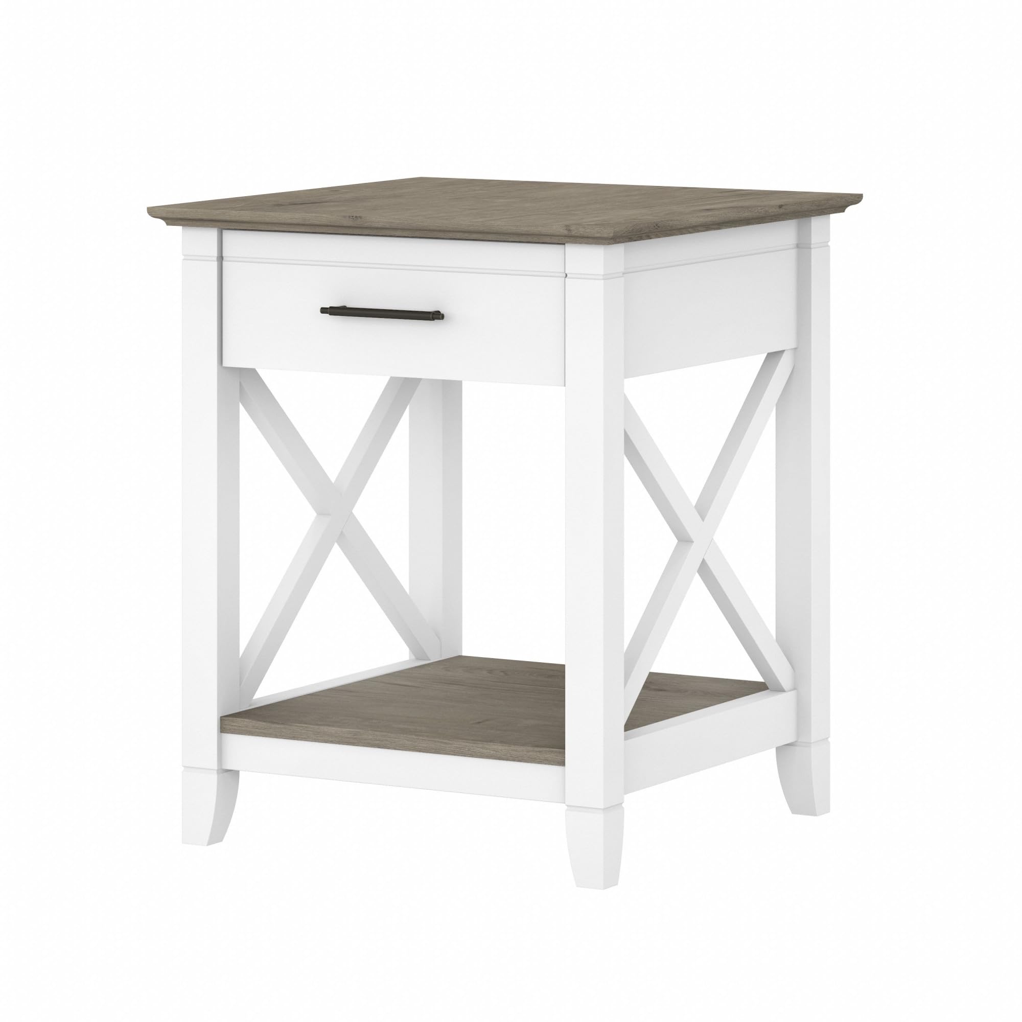 Bush Home End Table with Drawer, Nightstand with Storage, Living Room and Bedroom Furniture, Key West Collection, Shiplap Gray & Pure White Image