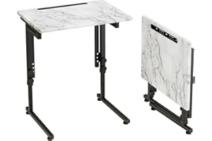 Fleecy day TV Tray, Folding TV Dinner Table, Adjustable Small C-Shaped End Tray for Eating, Foldable Slide Under Couch Side Table for Recliner, Living Room, Bedroom,No Assembly Required(White Marble)