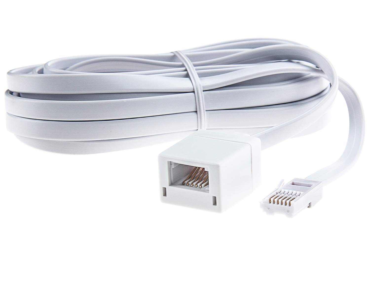 BT Telephone Extension Cable 10M, Ancable White Male to Female 6-Pin Straight Through Cable for UK Landline Phone Cord Home & Office Fax Modem Extender 6 Wire