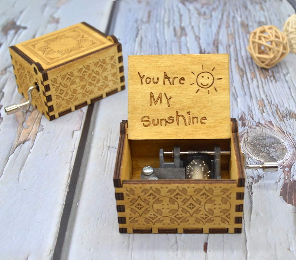 You are My Sunshine Music Box for Daughter Son Dad Mom Unique for Kids Vintage Engraving Wooden