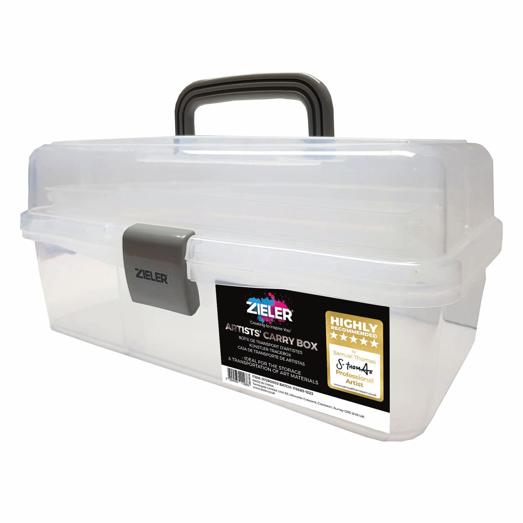 Zieler Artists Carry/Caddy Box (Translucent White) - Ideal storage for artists paintbrushes, pencils, paints, pastels plus sewing and craft accessories