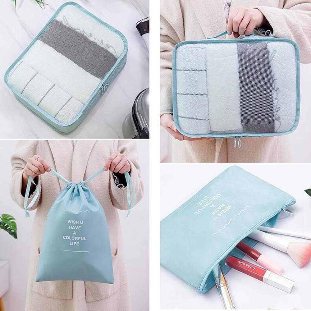 Travel Packing Cubes, Toifucos Multifunction 8pcs/set Luggage Organiser Compression Suitcase Essential Bag, Blue - Image 4
