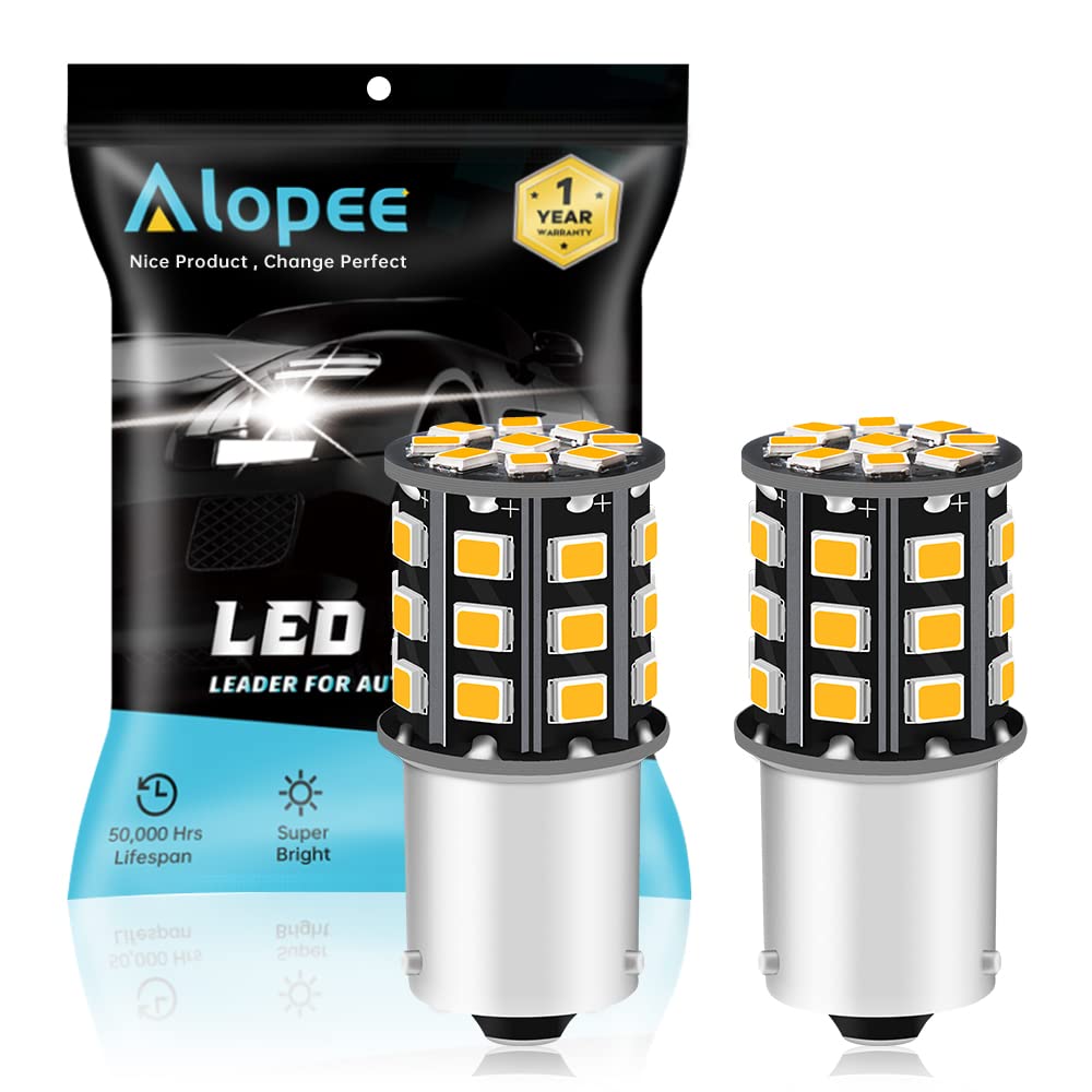 Alopee 2 Pack PY21W Led Indicator Bulb Amber 12V-24V 1056 BAU15S 7507 12496 RY10W No-Polarity Led Replacement for Tail Blinker Light Bulb Indicator Turn Signal Lights 2835 33 SMD