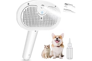 SOGUE Steam Brush for Cats,4 in 1 Cat Steam Brush,Self-Cleaning Slicker Brushes for Dogs,Pet Spary Hair Removal Comb for Grooming Massage,Recharegable Cat Dog Hair Remover for Long&Short Haired Dogs White