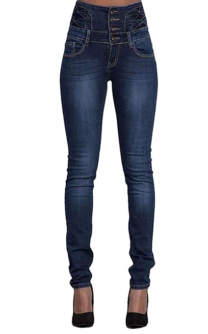 Yidarton Jeans Damen Vintage Lässige Dünn Denim High Waist Stretch Schlank Hochbund Knopfleiste Jeanshose Röhrenjeans Push Up