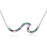 YFN Wave Necklace Sterling Silver Ocean Wave Abalone Shell Choker Necklace Ocean Jewelry for Women Gifts