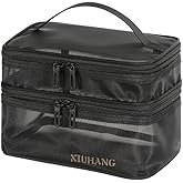 zaoalife Double Layer Mesh Cosmetic Pouch Zipper Storage Bag, Black Cosmetic Toiletry Makeup Bag Handbag Travel Wash Bag