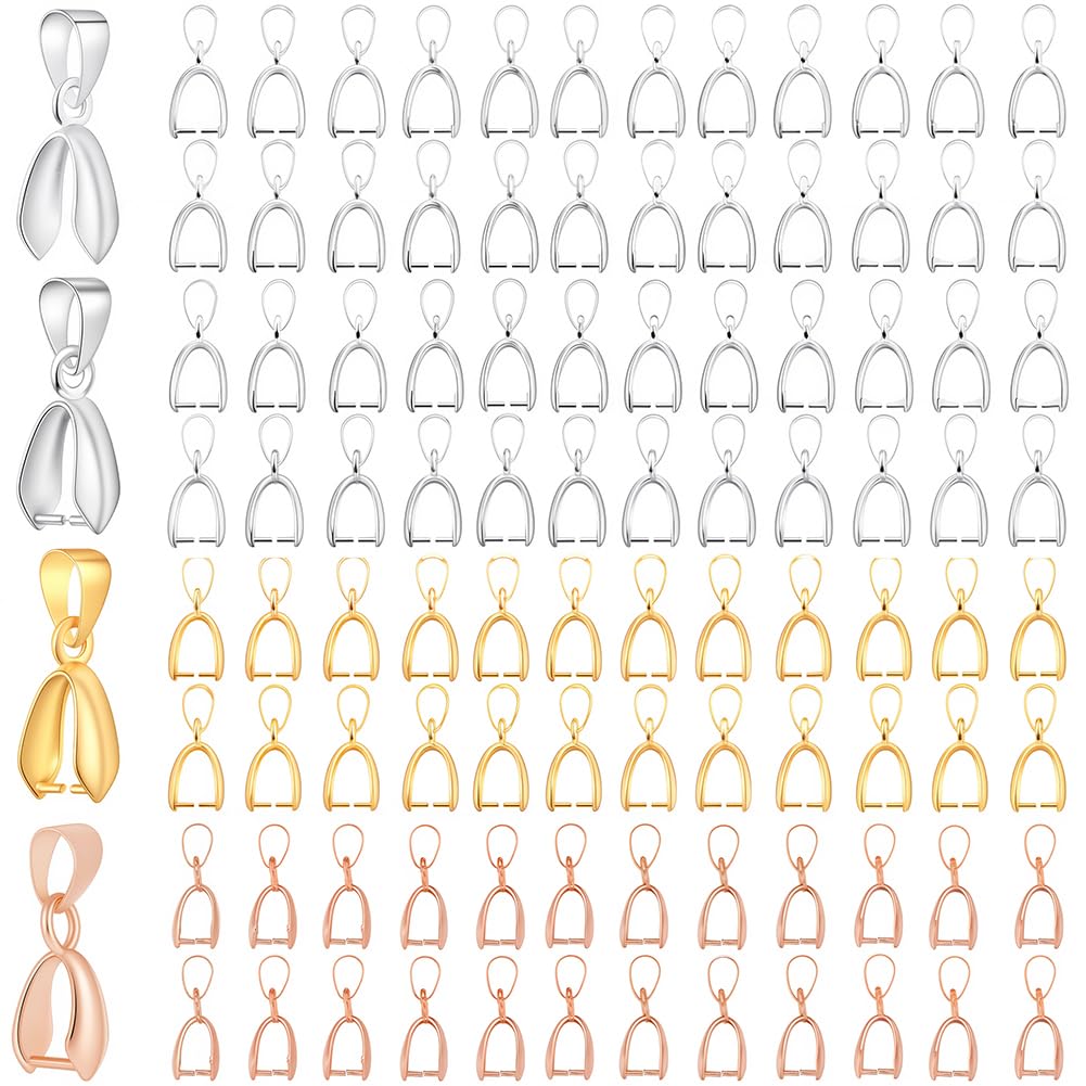 SOFPLATE 1 Box 100Pcs 4 Colors 14mm Pinch Clip Bail Clasp Snap on Bails Gold Silver Pendant Pinch Clip Clasps Brass Connector Clips for Jewellery Making Clasps Supplies DIY Necklace Earrings Bracelet