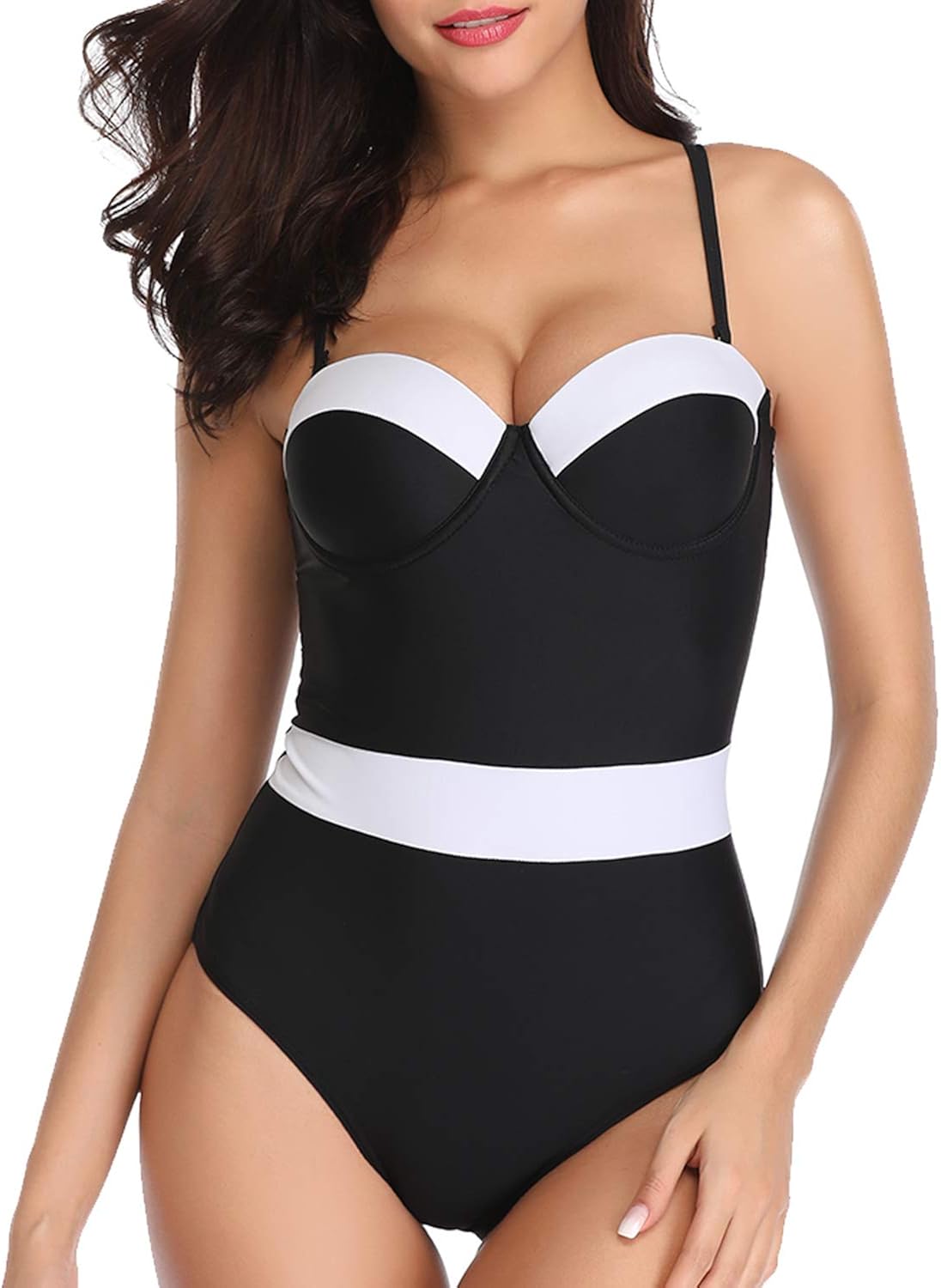 Tempt Me Women One Piece Colorblock Padded Swimsuit High Waisted