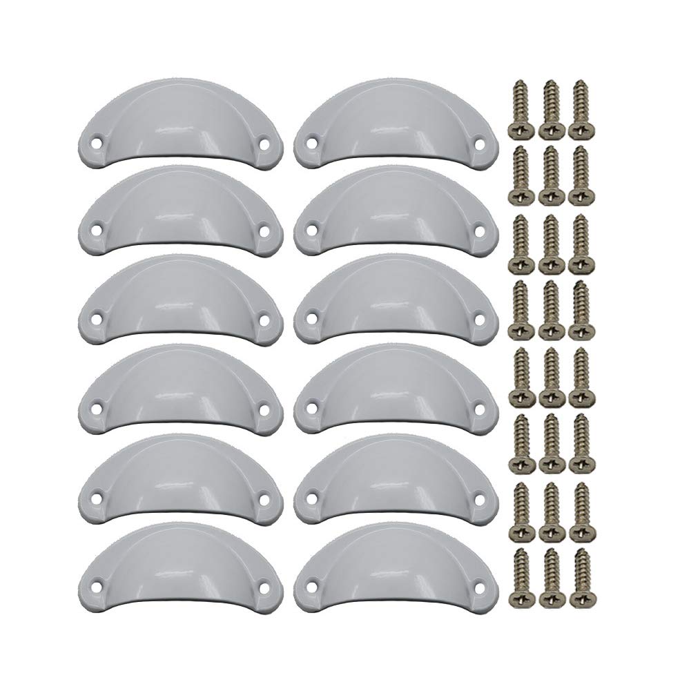BOZONLI 12 Pack Retro Metal Kitchen Cupboard Drawer Cabinet Door Handles Knobs White Shell Cup Pull Handle