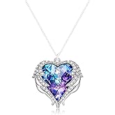 MALOYANVE Love Heart Necklace Elegant Colorful Gold Silver Black Rhinestone Crystal Angle Wing Heart Lucky Infinity Love Pendant Necklace Anniversary Valentines Day Jewelry Gifts for Women