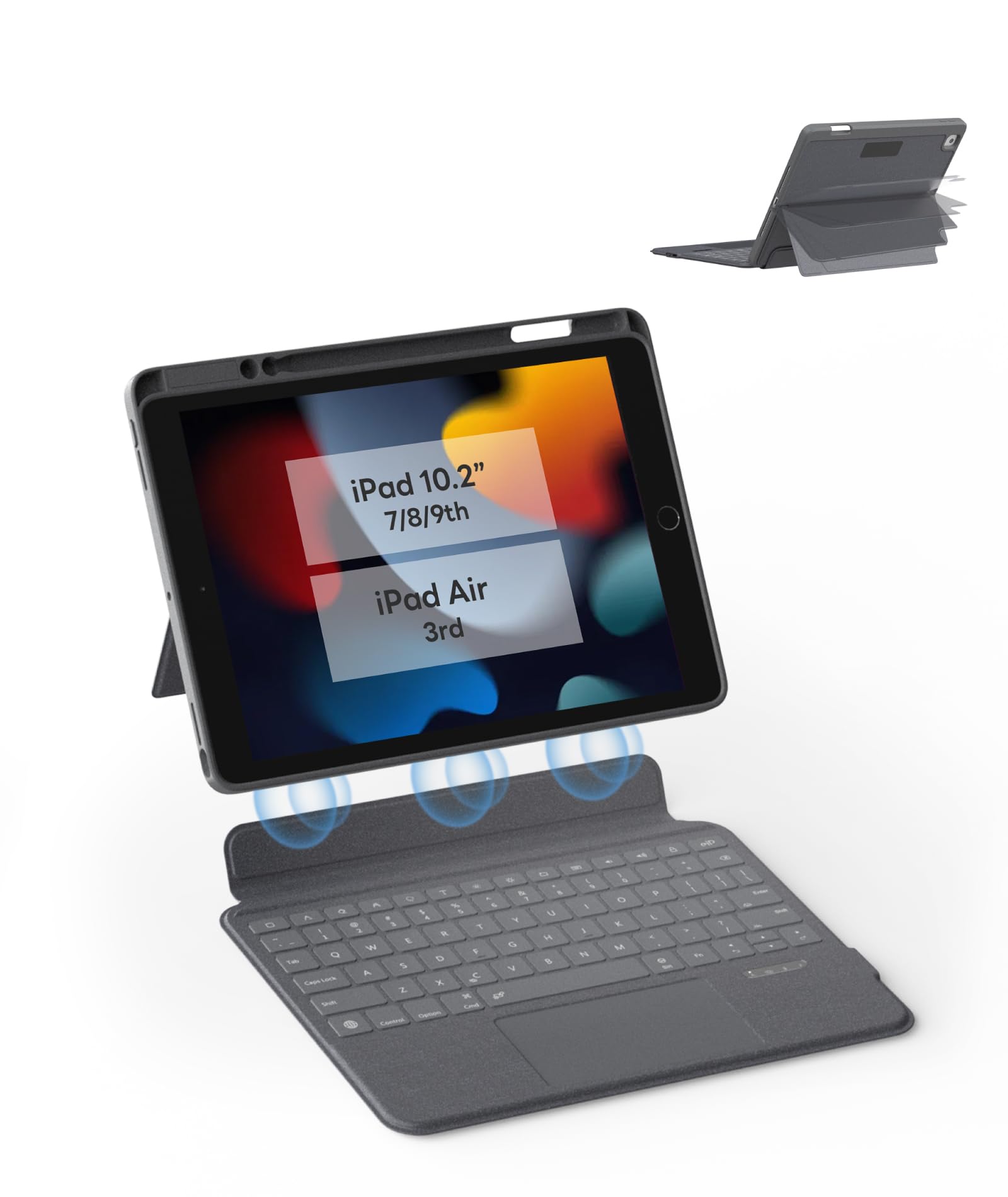 Photo 1 of EIP Bluetooth Keyboard Case for iPad 10.2 inch (7th/8th/9th Gen) & iPad Air 10.5 inch (3rd Gen), 10.2 "Magnetic Detachable Cover with Trackpad, 7-Color Backlit Keys, Slim Protective Smart Case