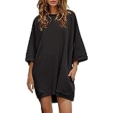 Nirovien Women's Oversized Sweatshirt Dress 3/4 Sleeve Crewneck Tunic Sweatshirts Casual Long Pullover with Pockets