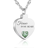 XIUDA Crystal Cremation Urn Necklace for Ashes Keepsake Birthstone Cremation Jewelry Heart Ashes Necklace for Women Stainless Steel Memorial Pendant - Forever In My Heart