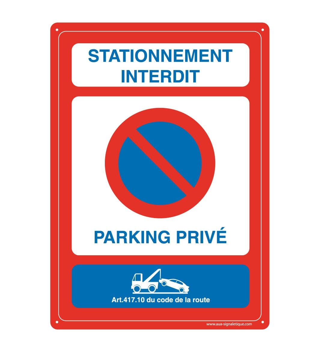 AUA SIGNALETIQUE 202058-AI-p-150x210 Pre-Drilled Panel, No Parking Private, 150x210 mm