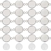 SUNNYCLUE 1 Box 160Pcs Bezel Connector Charms 12mm Cabochon Connector Settings 304 Stainless Steel Bezel Pendant Trays Double Hole Cabochon Setting Tray for Jewelry Making DIY Bracelet Necklace