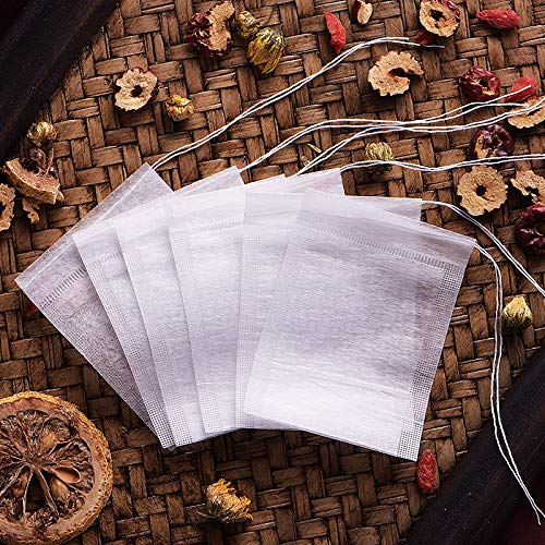 WarmCrystal, Tea and Coffee Filter Bags, Disposable Tea Infuser with Drawstring for Loose Leaf Tea, Safe & Natural Material 100 pack (2.76 3.54)