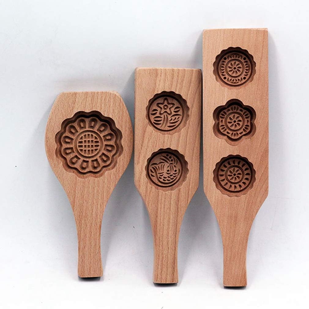JUNMAO Carved Wooden Cookie Mold,Ma'amoul Wooden Mould Press,Middle Eastern Cookie & Cake Pie Pasta Cake Wooden Baking Mold 2-1/2" Diameter, 1/2" Depth (H, 7X2.75 inch)