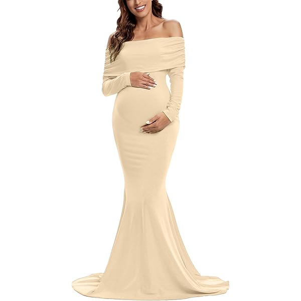 Glampunch Off Shoulder Maternity Dress Long Sleeve V Neck Maternity Gown  for Photoshoot Baby Shower at Amazon Women's Clothing store