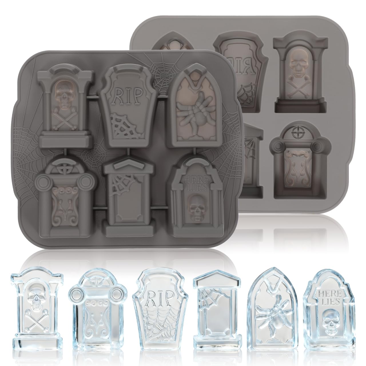BESTOYARD Silicone Ice Cube Trays Halloween RIP Gravestone Mold for Cake Decoration Cupcake Topper Decorate Crafting Project (Grey)