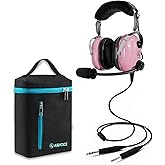 AIRVOICE Aviation Headset for Pilots with Mono Sound and Passive Noise Cancellation, PNR Aviation Headset with Noise Canceling Microphone, for Flight School Student, Instructor, Pink