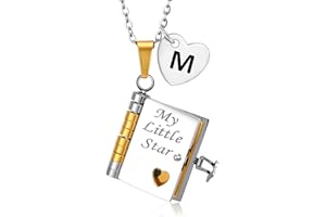 DORANA My Little Star Book Necklace for Daughter Girls Initial Non Tarnish Gift for Daughter from Mom and Dad Letter A-Z Heart Pendant Necklace for Kids Teens