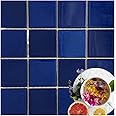 Tenedos Premium Quality 3x3 Cobalt Blue Square Pattern Porcelain Mosaic Floor Wall Pool Tile on Mesh Mounted for Kitchen Backsplash, Bathroom Shower, Accent Decor (1 Sheet)