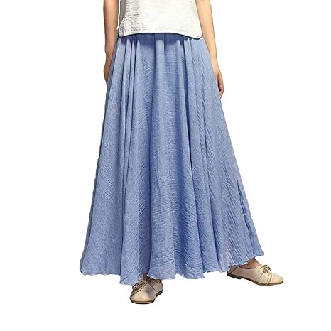 EUSupermarket Damen Rock Baumwolle Leinen Double Layer Elastische Taille Langen Langer Rock Maxi Röcke Sommerrock Lange Röcke