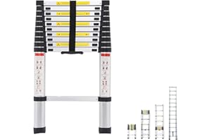 DICN Telescoping Ladder 10.5ft 3.2M 330LB Capacity Aluminum Light Weight Folding Extendable 11 Steps Compact Size Portable for Indoor Outdoor Decoration Roof Work RV Camper