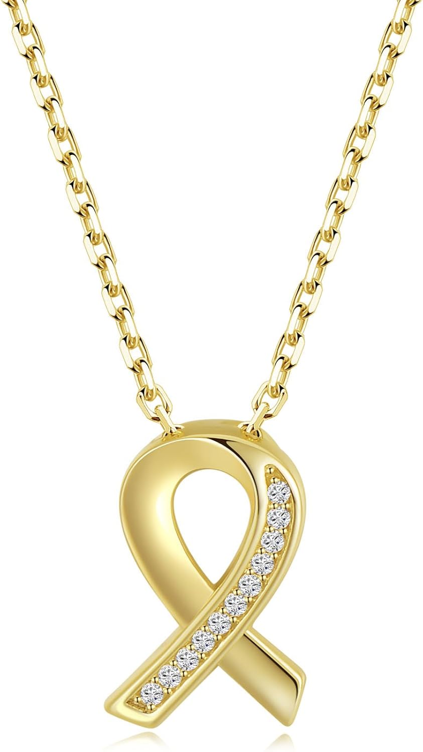 925 Sterling Silver Awareness Ribbon Pendants CZ Breast