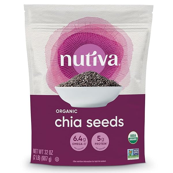 NUTIVA USDA ORGANIC PREMIUM NUTRIENT-DENSE RAW BLACK CHIA SEEDS WITH 3G PROTEIN & 5G FIBER FOR SALADS, YOGURT & SMOOTHIES, NON-GMO, VEGAN, GLUTEN-FREE, KETO & PALEO, 32 OUNCE