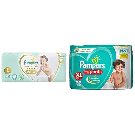 Pampers Premium Care Pants Diapers, Large, 44 Count & Pampers Premium Care Pants Diapers, X-Large, 36 Count