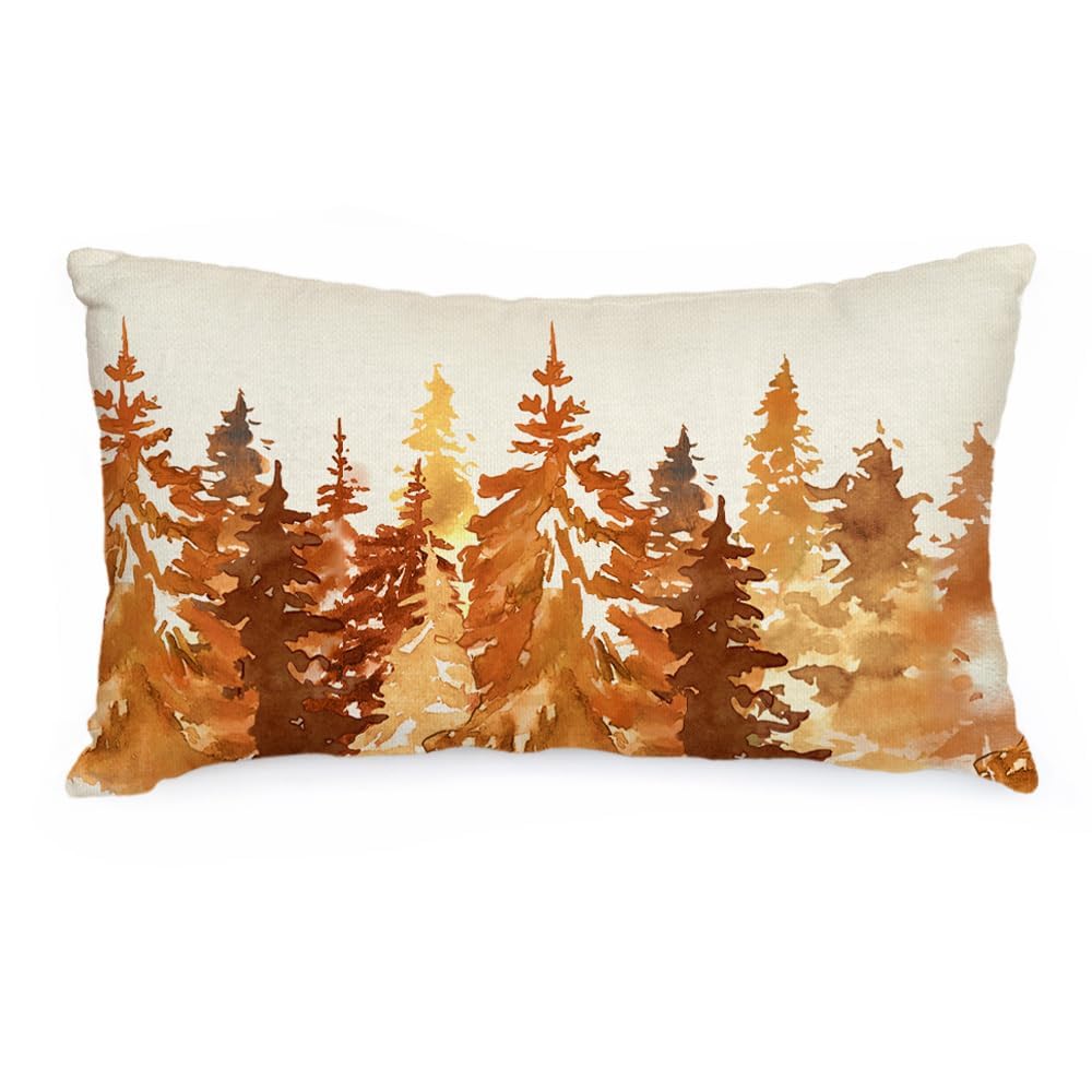 Photo 1 of AACORS Fall Teal Tree Pillow Cover 12x20 Inch Watercolor Burnt Orange Tree Decor Farmhouse Nature Forest Pillow Case Decorations for Home Sofa Couch AA568-12